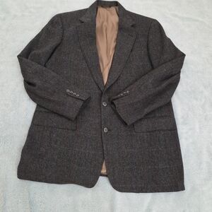 VTG Tweed Jacket L Grey Herringbone 100% Wool Blazer 44R Made in USA Sport Coat